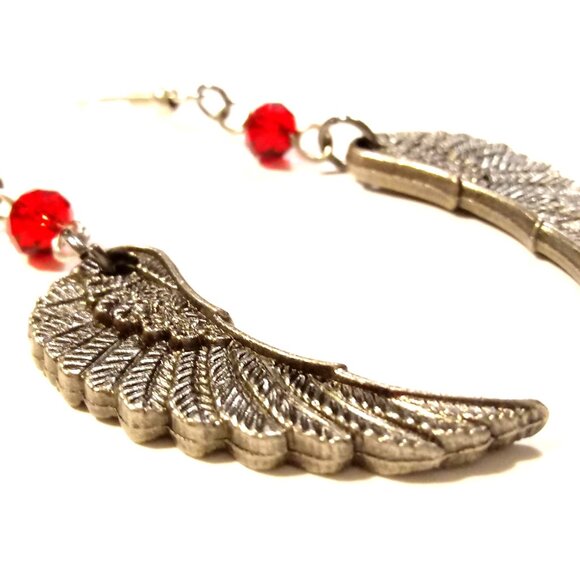 Fallen Angel Wing Pewter Earrings - Picture 2 of 5